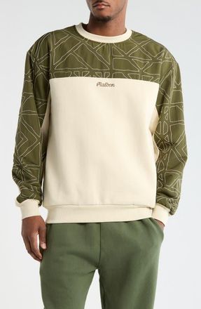 Malbon Golf Tierra Colorblock Crewneck Sweatshirt in Cream /Olivine at Nordstrom, Size Xx-Large