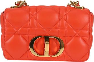 Dior Caro Orange Leather Shoulder Bag (Pre-Owned)