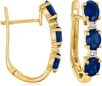 Ross-Simons Sapphire and Diamond-Accented Hoop Earrings in 14kt Yellow Gold