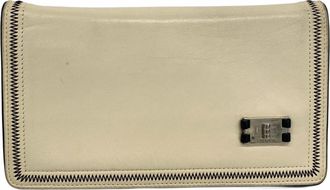 Chanel Beige Black Leather Long Wallet (Bi-Fold) (Pre-Owned)