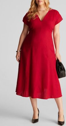 Estelle Aubrey Cutout Linen Blend Midi Dress in Red at Nordstrom, Size 18W