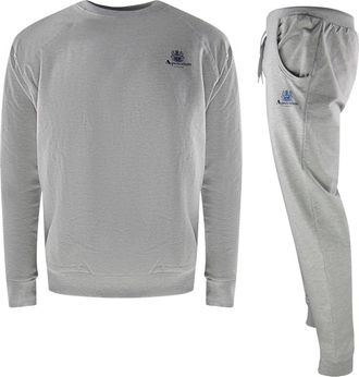 Aquascutum Mens Iconic Crest Crew Neck Grey Track Set Cotton - Size X-Large