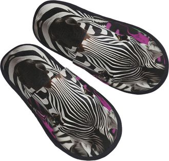 Generic Slippers Zebra Non-Slip Fleece Slippers Cozy House Shoes For Hotel Bedroom Women M