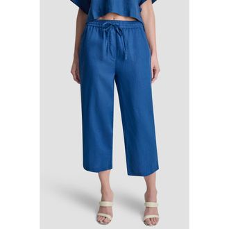 DKNY Drawstring Crop Linen Pants in Admiral at Nordstrom, Size Medium