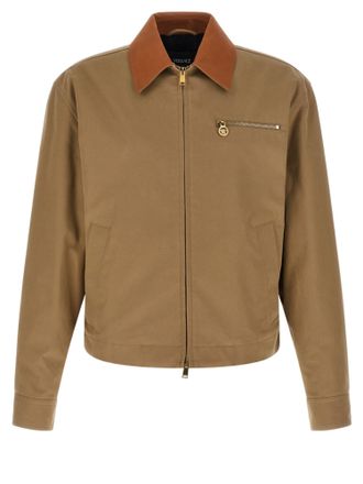 Versace Beige Leather-Lined Cotton Canvas Jacket