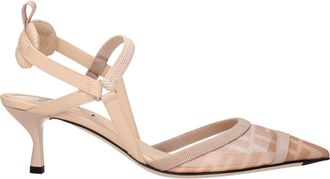 Fendi Sandalias De Tac&oacute;n Gatito Mujers Malla Rosa/Almendra