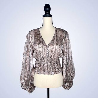 Fate Python Print Waist Smocked Top In Mauve