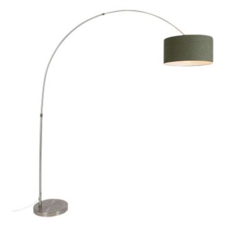 QAZQA Moderno L&aacute;mpara De Arco De Acero Con Pantalla Verde Musgo 50/50/25 - Xxl Textil /acero Alargada Adecuado Para Led Max. 1 X 60 Watt - Qazqa