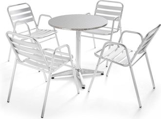 Oviala Mesa redonda de jard&iacute;n de aluminio y 4 sillas