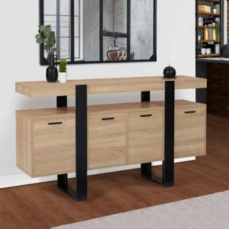 IDMarket Phoenix Xxl Aparador De 4 Puertas En Madera Y Negro 160 Cm