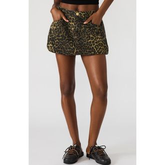 Steve Madden Simona Leopard Print Denim Miniskirt in Hot Spots Print at Nordstrom, Size 28