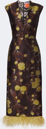 La DoubleJ Abito lungo Devon in jacquard con piume