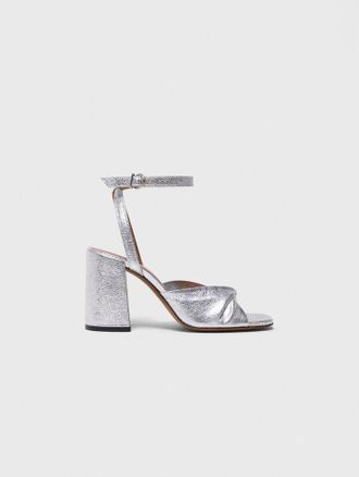 Maje Metallic Leather Sandals With Heels - Silver - Maje