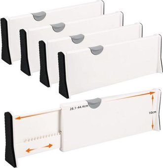 OEM Separador De Cajones, Separador De Cajones Ajustable, Para Longitud Interior De 28,1 A 44,4 Cm Y Altura 10 Cm, Blanco, Juego De 4 Piezas
