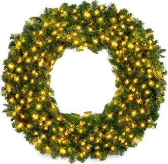 Best Choice Products Artificial Pre-Lit Fir Christmas Wreath Decoration w/ LED Lights, Power Plug-In