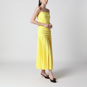 Jacquemus Abiha pleated midi dress with draping in yellow