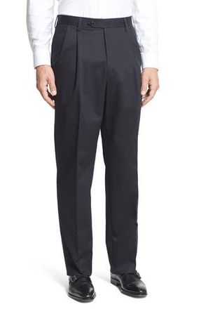 Berle Pleated Classic Fit Cotton Dress Pants in Black at Nordstrom Rack, Size 44 X Unhemmed