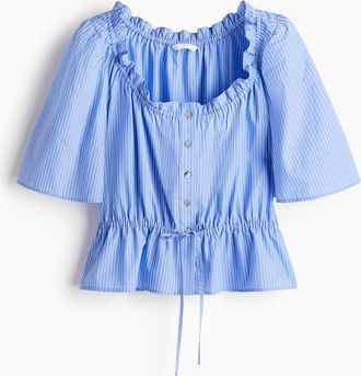 H&M Baumwollbluse mit Volants - Blue