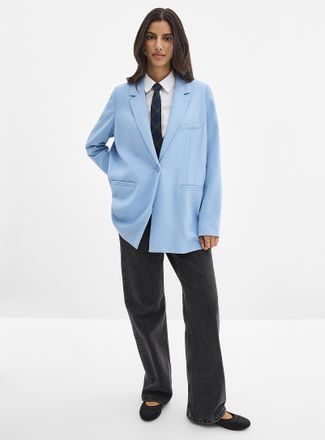 Icone Womens Oversized single-button piqu&eacute; Blazer Jacket