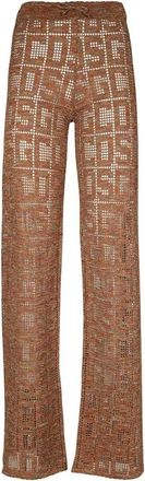 GCDS Metallic Elastische Gebreide Broek - Dames - Straight fit broeken - Oranje - M - Polyester - Broeken