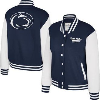 Colosseum Womens Colosseum Navy Penn State Nittany Lions French Baguette Full Snap Fleece Jacket at Nordstrom, Size X-Large