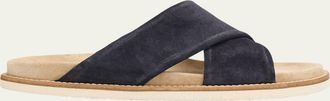Brunello Cucinelli Mens Criss-Cross Suede Slide Sandals