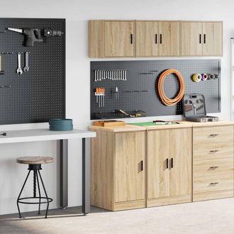 Berkfield Home Garage Cabinets 2 pcs Sonoma Oak Engineered Wood in Brown