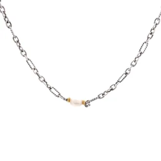 David Yurman Figaro Chain Necklace Sterling Silver with 18K Yellow Gold and Pearls