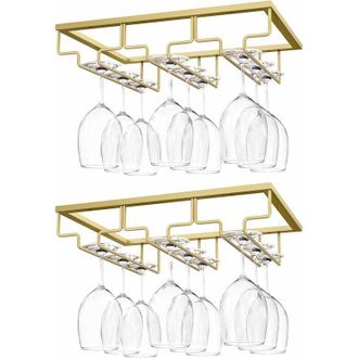 OEM Soporte Colgante Para Copas, [2 Piezas] Soporte Colgante Para Copas De Vino Con 3 Rieles Para Debajo De Estantes, Vitrinas, Cromado Para Colgar En La 