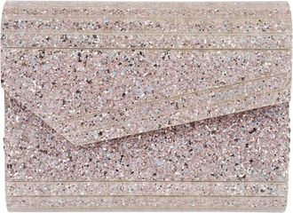 Jimmy Choo London Structured Glitter-Finish Pink Clutch