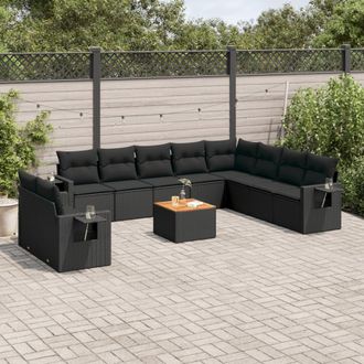 vidaXL Set De Sof&aacute;s De Jard&iacute;n 11 Pzas Y Cojines Rat&aacute;n Sint&eacute;tico Negro Vidaxl
