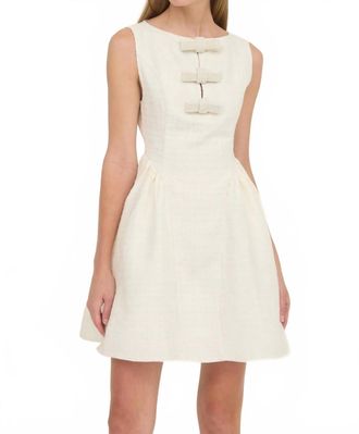 Moon River Tweed Bow Mini Dress In Ivory