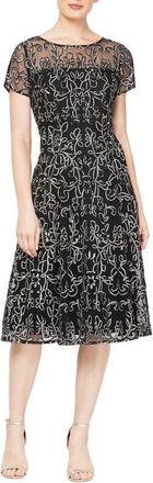 S.L. Fashions Illusion Neck Soutache Cocktail Dress in Black Ivory at Nordstrom, Size 16P