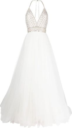 Jenny Packham Eva crystal-embellished halterneck gown - women - Polyester - 14 - White