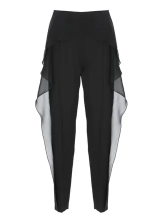 Lanvin Refined Black Wool Pants with Tulle Accents