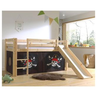 M&S Collection M&s - Cama De Media Altura 90x200 Con Tobog&aacute;n, Somier Y Funda Pirata Vipack Pino Madera