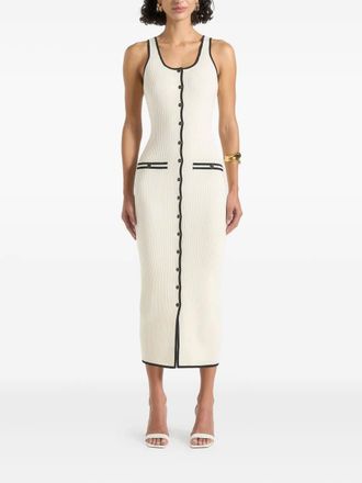 Mani&egrave;re De Voir Daphne ribgebeide contrast midi-jurk - Beige