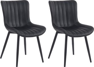 Clp Clp - Set De 2 Sillas De Comedor Largo En Terciopelo O Polipiel Negro Simil Cuero