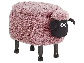 Beliani Pouf Contenitore Per Bambini Finta Pelliccia Rosa Con Gambe Legno Sheep