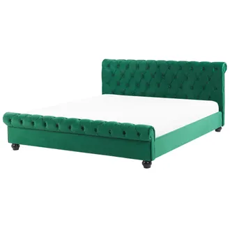 Beliani Cama De Agua De Terciopelo Verde Esmeralda Madera Oscura 160 X 200 Cm Avallon