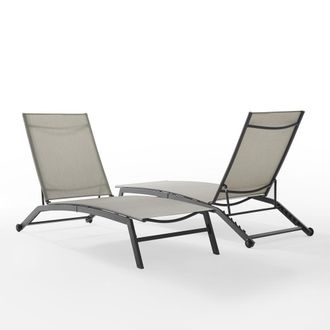 Crosley Furniture Weaver 2Pc Outdoor Sling Chaise Lounge Set Light Gray/Matte Black - 2 Lounge Chairs