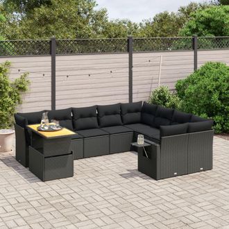 vidaXL Vidaxl - Set De Sof&aacute;s De Jard&iacute;n 10 Pzas Cojines Rat&aacute;n Sint&eacute;tico Negro