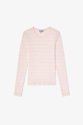Ganni Pink Stripe Rib Long-sleeve - Size XXS Organic Cotton