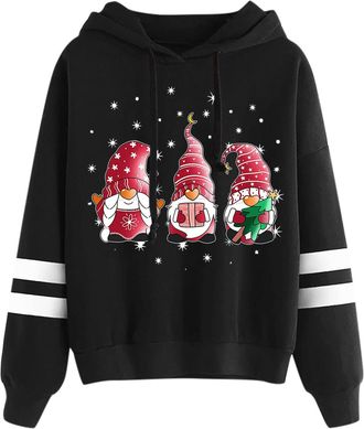 Generic Christmas Jumpers for Women UK, Christmas Printed Santa Claus, Classic Striped Long Sleeve Hoodies Xmas Gnomes Pullovers Casual Loose Fit Xmas Holiday