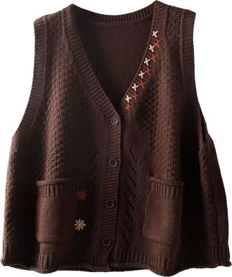 Generic Womens Sweater Vest V Neck Sleeveless Pullover Jumper Knit Vest Casual Loose Asymmetries Ribbed Tank Tops (Z03-Coffee, XXL)
