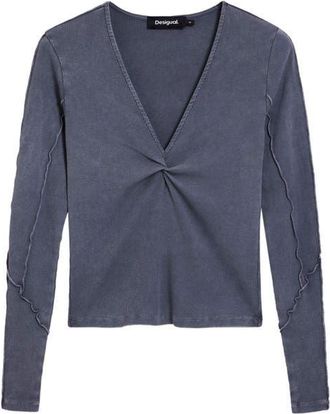 Desigual Twist Front Long Sleeve Cotton T-Shirt in Dark Grey at Nordstrom, Size X-Small