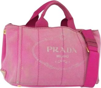 Prada Pre-owned Tote Bags, female, Pink, Size: ONE SIZE Pre-owned Canvas Tote Bag