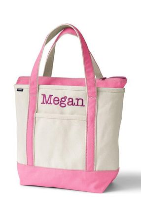Lands End Zip Top Canvas Tote Bag in Natural/fresh Pink at Nordstrom, Size X-Large
