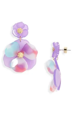 Nordstrom Pansy Drop Earrings in Purple Multi- Gold at Nordstrom
