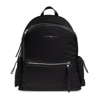 Emporio Armani Backpacks, male, Black, Size: ONE SIZE Nylon backpack with monogram lettering